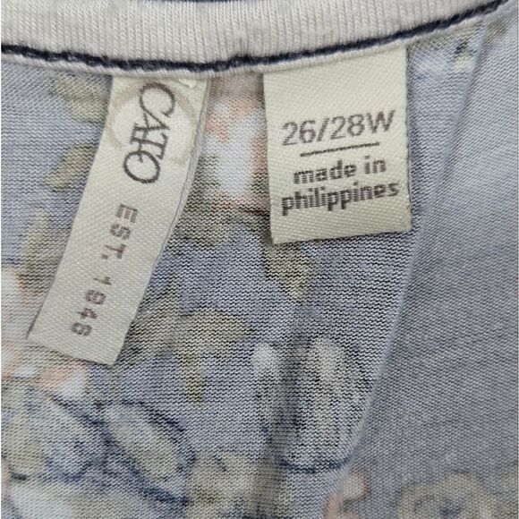 Cato 26/28 Plus Size White Striped Blue Floral Blouse Casual Knit Tee Summer Top - Picture 3 of 11